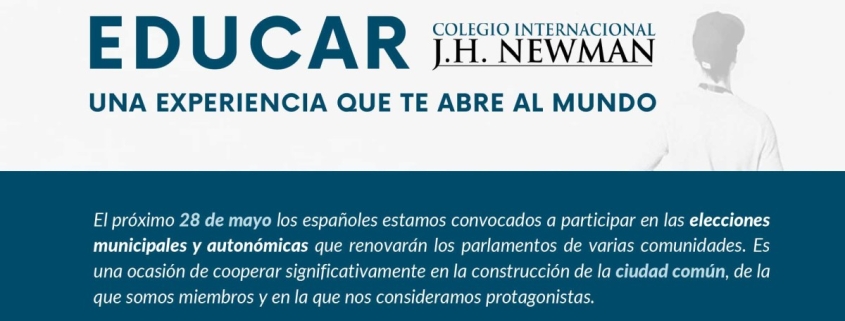 Panel informativo del colegio religioso Madrid sobre participación y educación cívica.