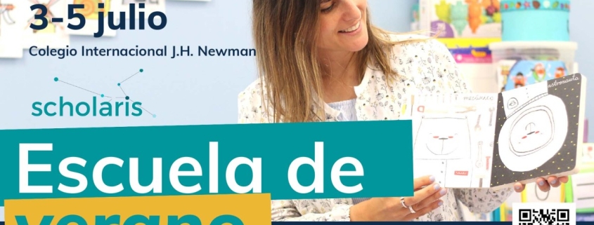 Cartel informativo de la Escuela de Verano del colegio concertado Madrid con información de talleres y actividades formativas.