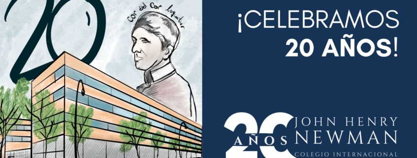 Imagen conmemorativa del vigésimo aniversario del Colegio Newman, hito institucional de la fundación internacional de educación.
