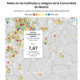Mapa con puntos y nota media de EBAU por centros en Madrid, comparativa de institutos concertados Madrid.